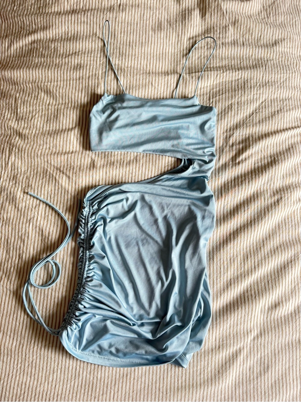 Light Blue Cutout Slip Dress with Side Ruching
